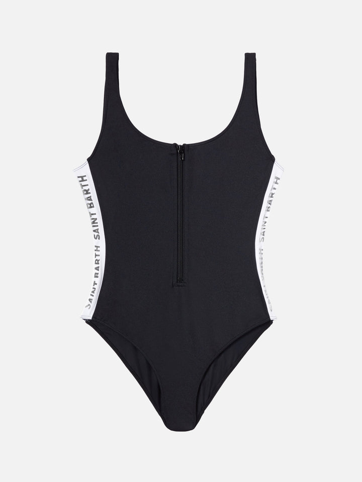 Perry scoopback one-piece swimsuit with logo tape