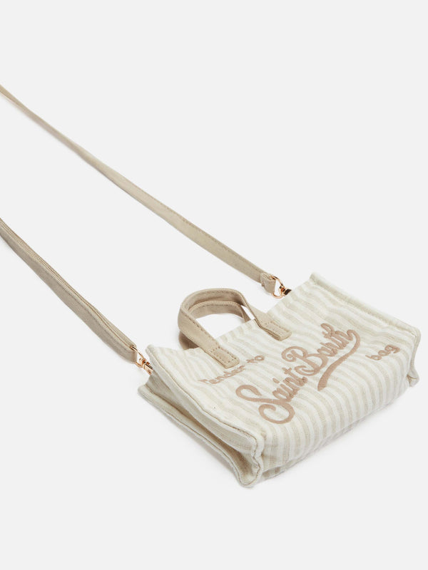 Linen Phone Bag with beige striped print