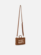 Telefontasche aus braunem Teddystoff mit Saint Barth-Logostickerei