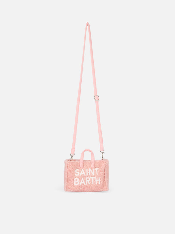 Pink teddy fabric Phone Bag with Saint Barth logo embroidery