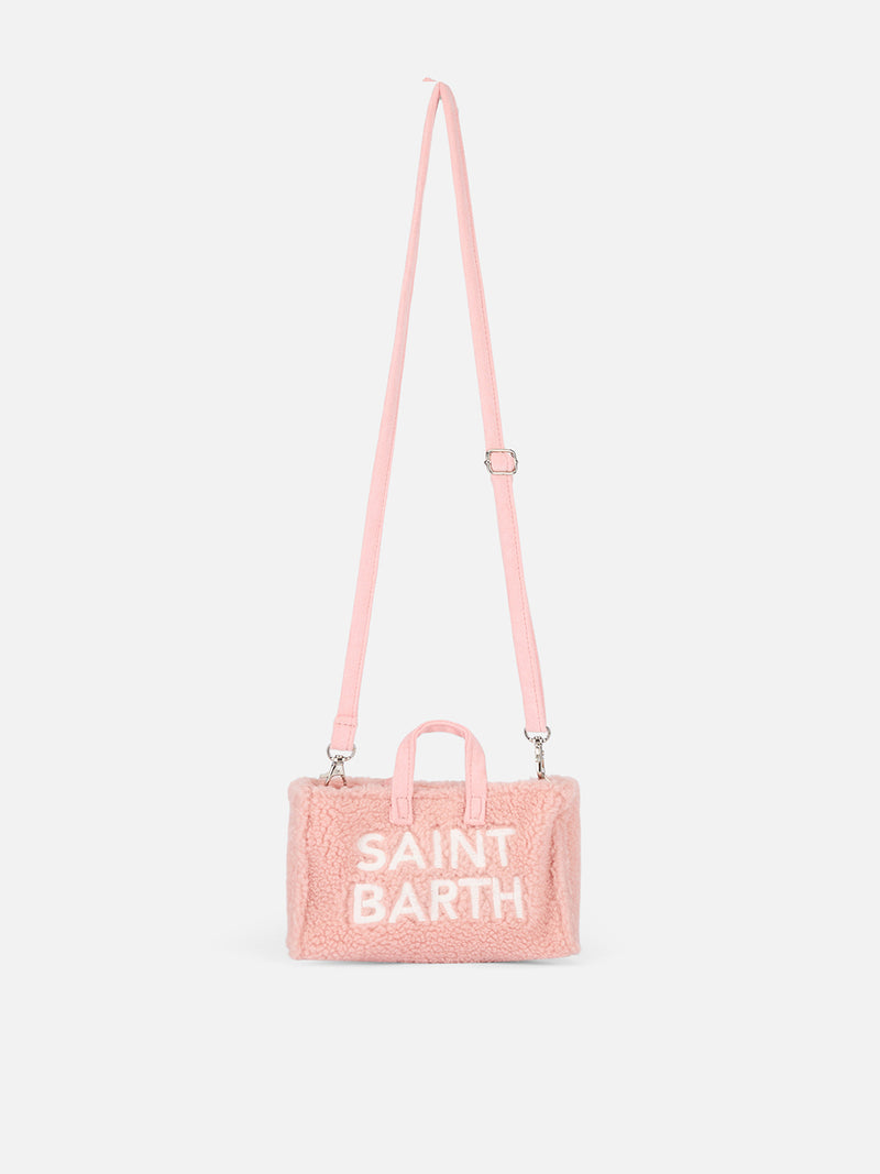 Telefontasche aus rosa Teddystoff mit Saint Barth-Logostickerei