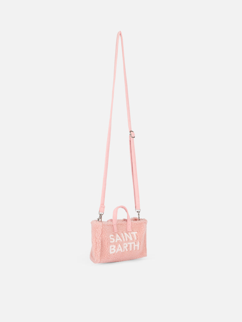 Telefontasche aus rosa Teddystoff mit Saint Barth-Logostickerei