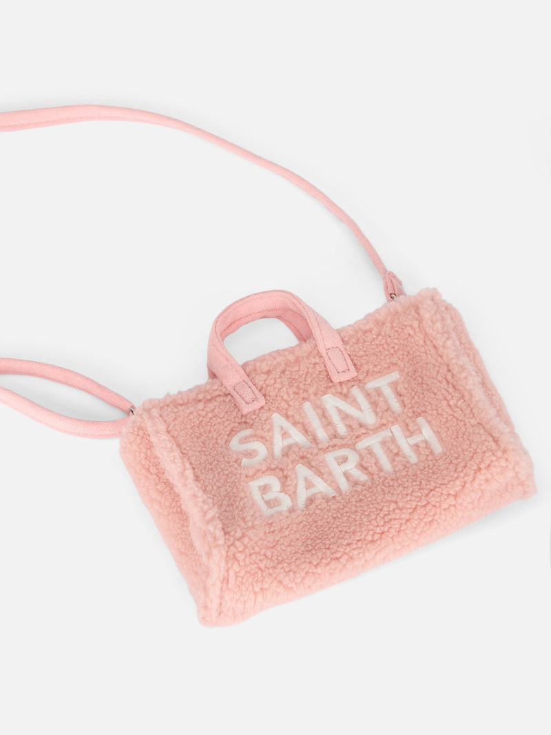 Pink teddy fabric Phone Bag with Saint Barth logo embroidery