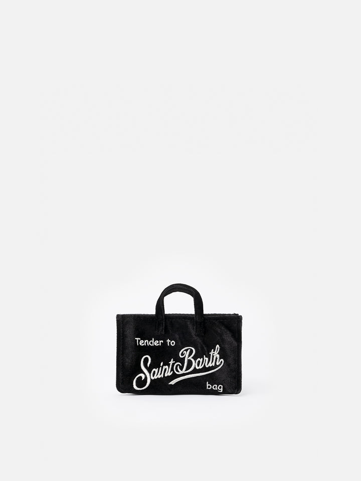 Borsa per telefono in velluto nero con ricamo del logo Saint Barth
