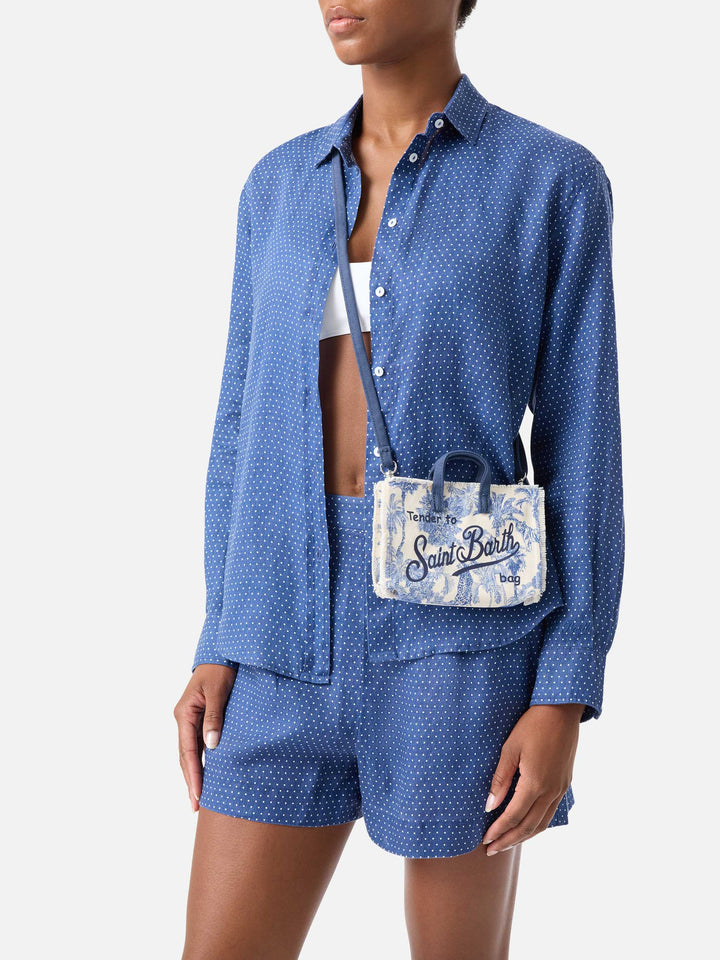 Bolso de lona Micro Phone con estampado toile de jouy y logo en contraste 