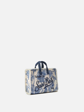 Borsa Phone micro in canvas con stampa toile de jouy azzurro e logo a contrasto