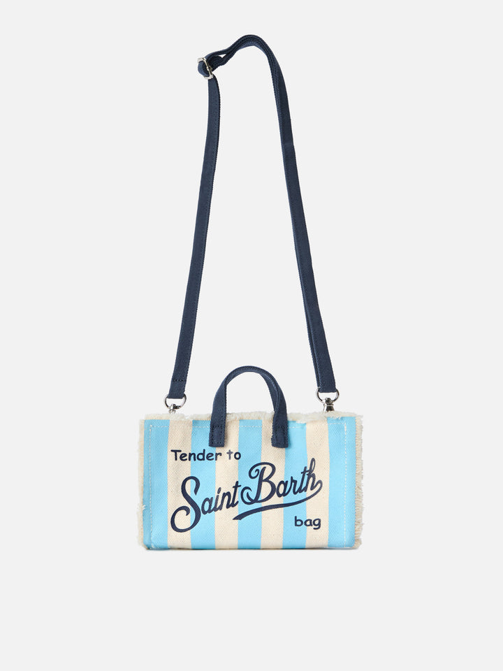 Micro Phone canvas bag with white and light blue stripes and contrasting logo