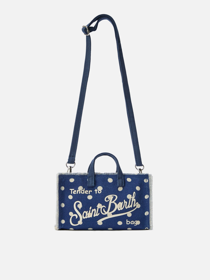 Micro Phone blue polka dot canvas bag with contrasting logo
