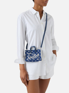 Sac en toile Micro Phone bleu à pois avec logo contrasté 