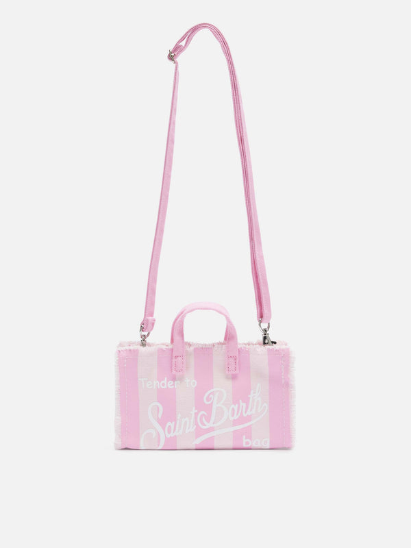 Cotton canvas Phone Bag with pink striped print