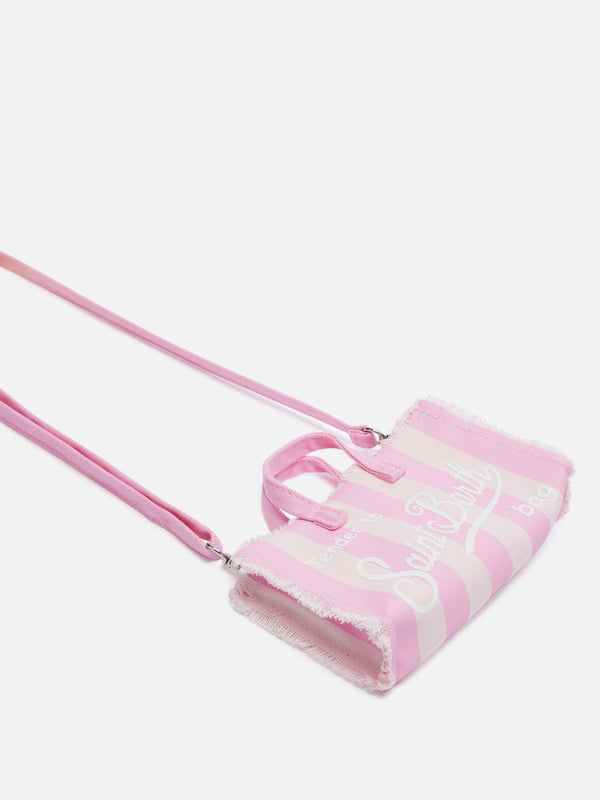 Cotton canvas Phone Bag with pink striped print