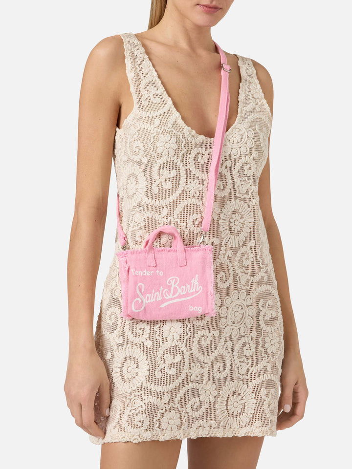 micro Phone solid pink linen bag with contrasting logo