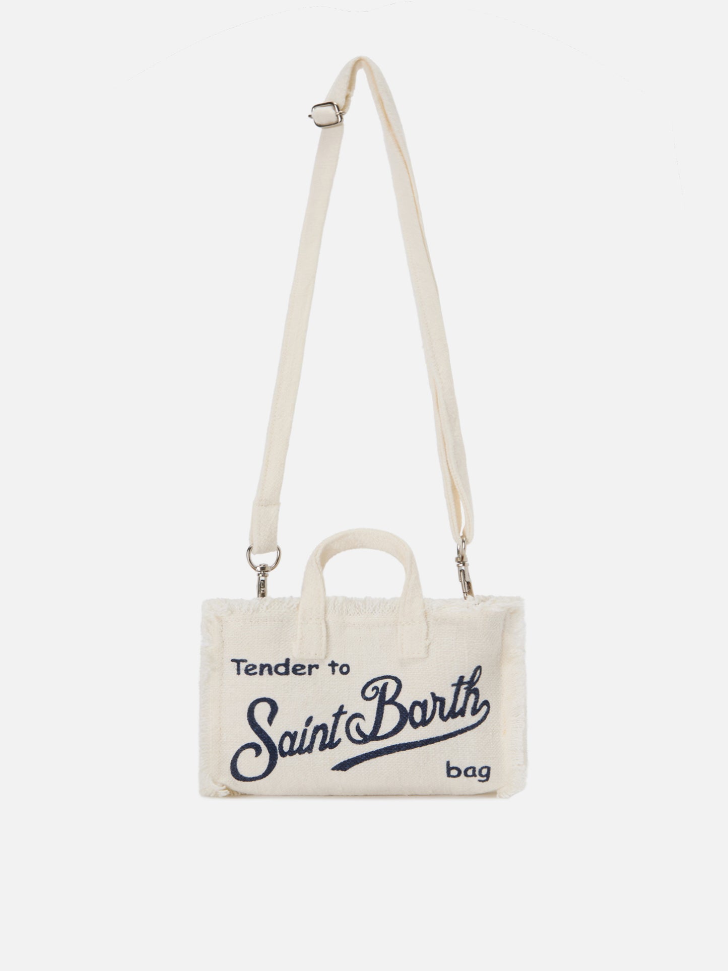 micro Phone solid white linen bag with contrasting logo
