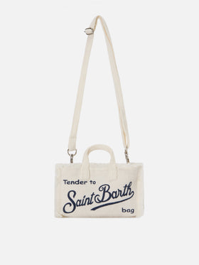 micro Phone solid white linen bag with contrasting logo