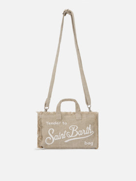 micro Phone solid beige linen bag with contrasting logo