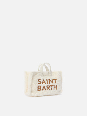 Phone Bag panna in tessuto teddy con ricamo logo