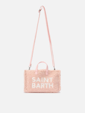 Bolso para teléfono rosa en tejido teddy con bordado del logo 