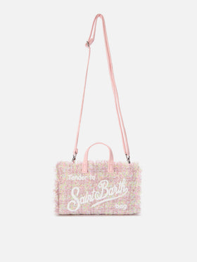 Sac pour téléphone rose en tweed avec logo brodé 