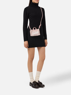 Sac pour téléphone rose en tweed avec logo brodé 