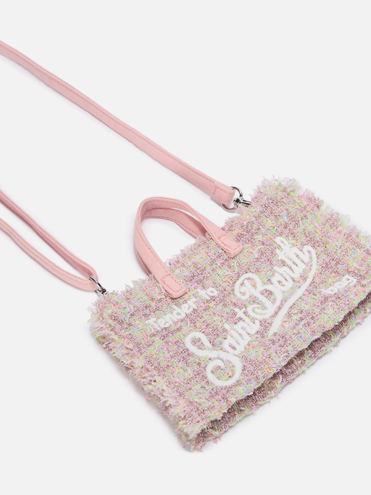Sac pour téléphone rose en tweed avec logo brodé 