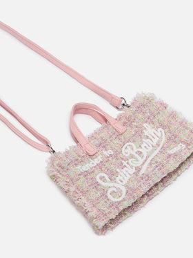 Sac pour téléphone rose en tweed avec logo brodé 