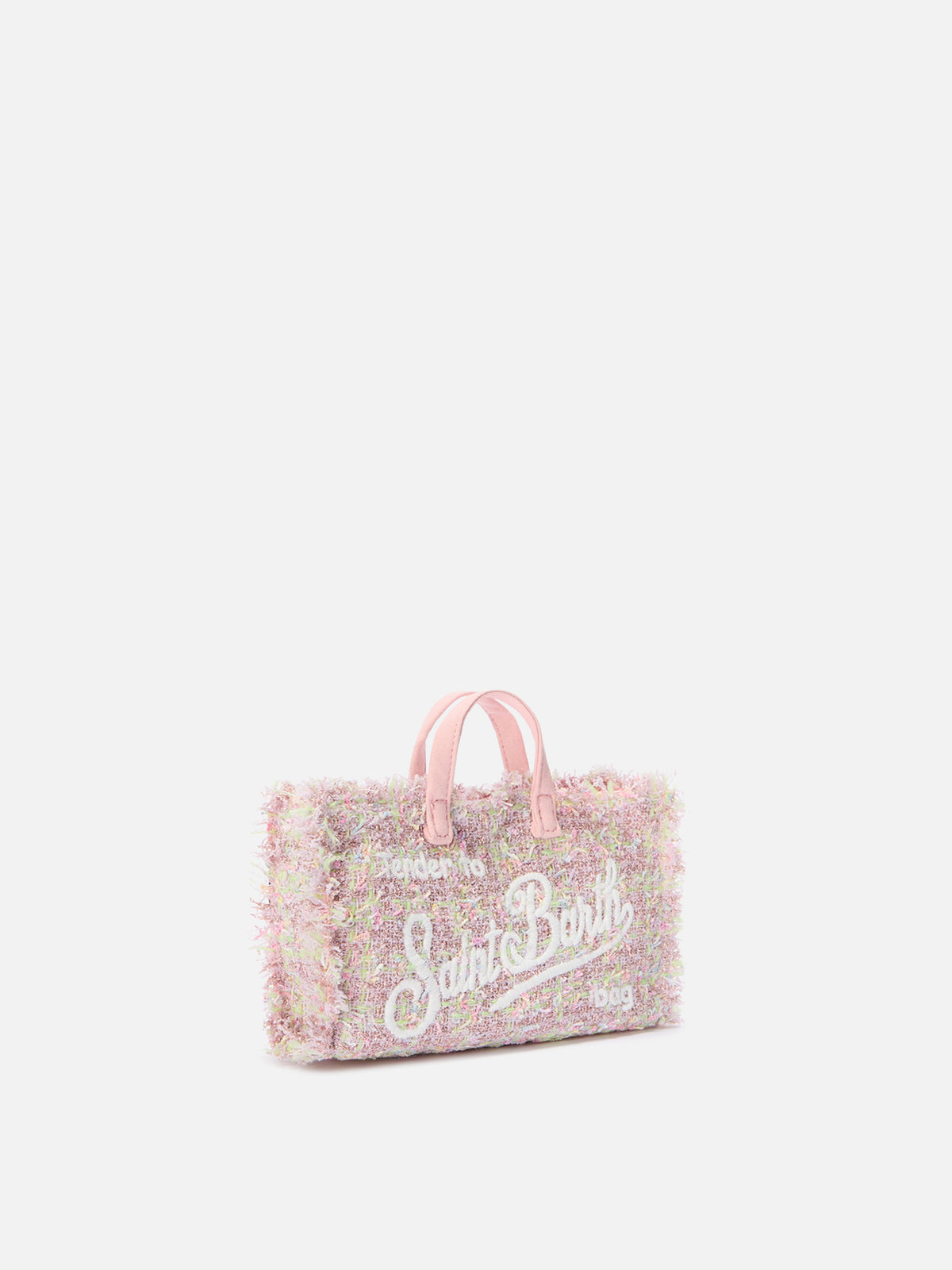 Sac pour téléphone rose en tweed avec logo brodé 