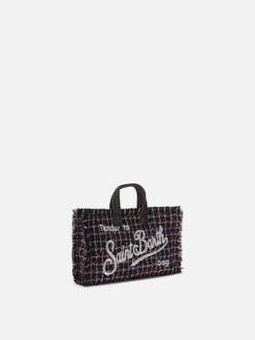 Phone Bag nera in tweed con ricamo logo