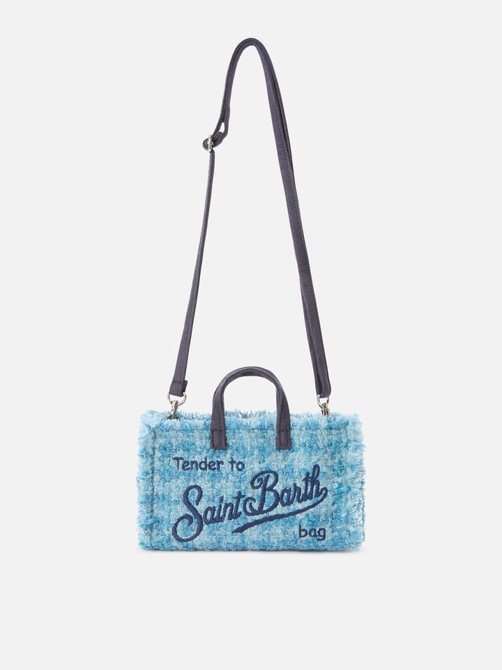 Leichte blue Phone Bag aus Tweed mit Logo-Stickerei 