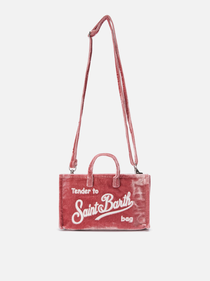Bolso para teléfono rosa en terciopelo con bordado del logo 