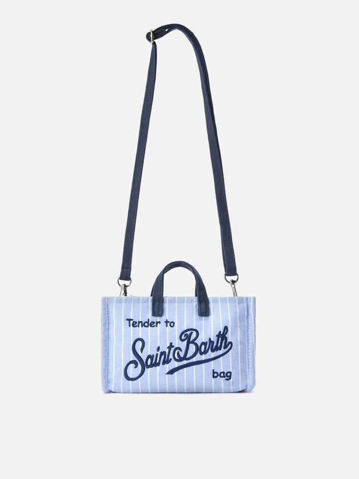 Micro Phone canvas bag with white and light blue stripes and contrasting logo