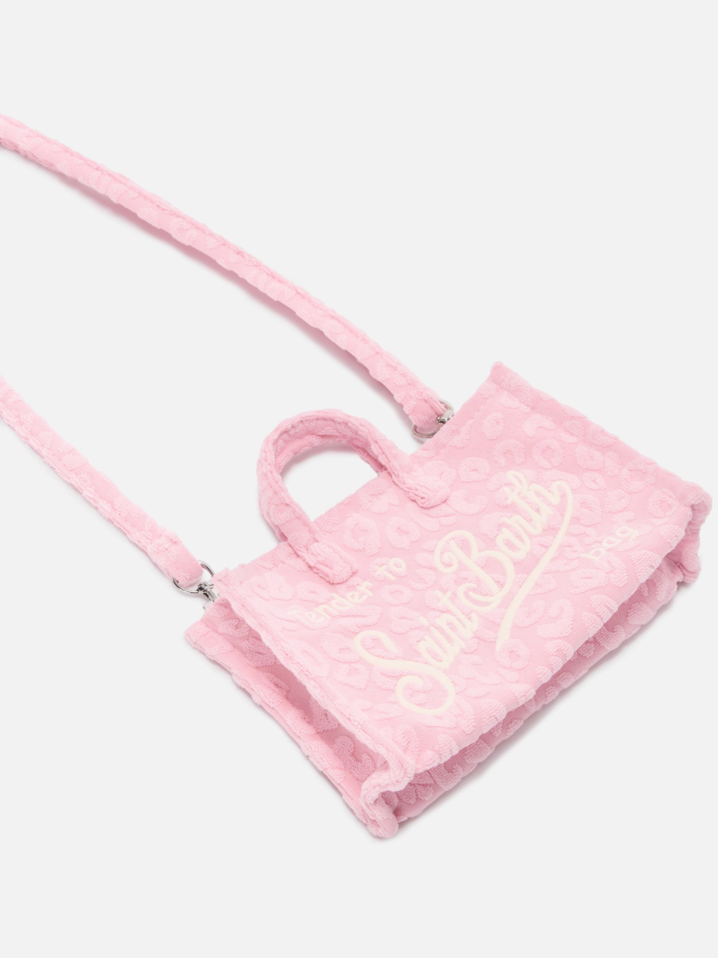 micro Phone terry-effect bag with embossed leopard pattern