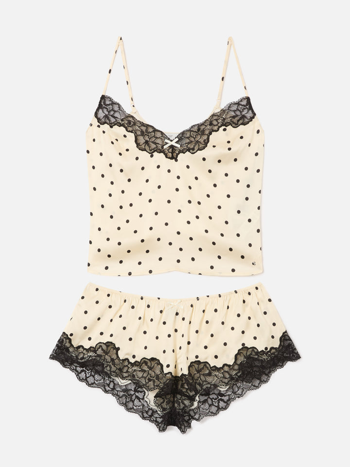 Off-white Set aus Pilar-Oberteil und Shorts mit Polka Dots und Spitze 