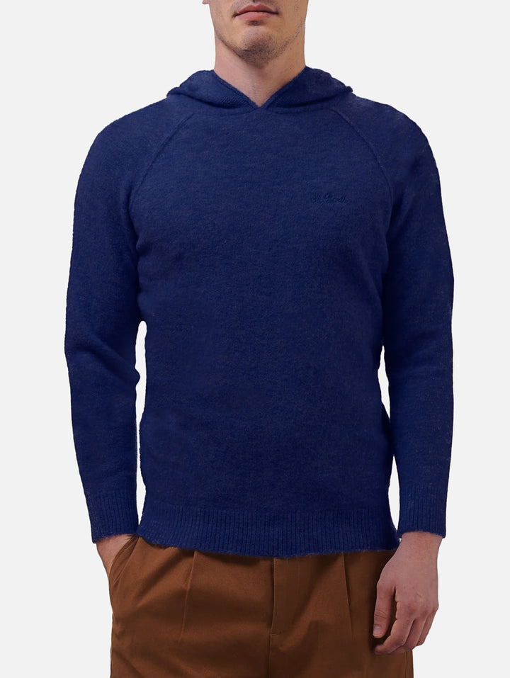 Marineblauer Kapuzenpullover aus Stretch Alpaka für Herren Piccadilly