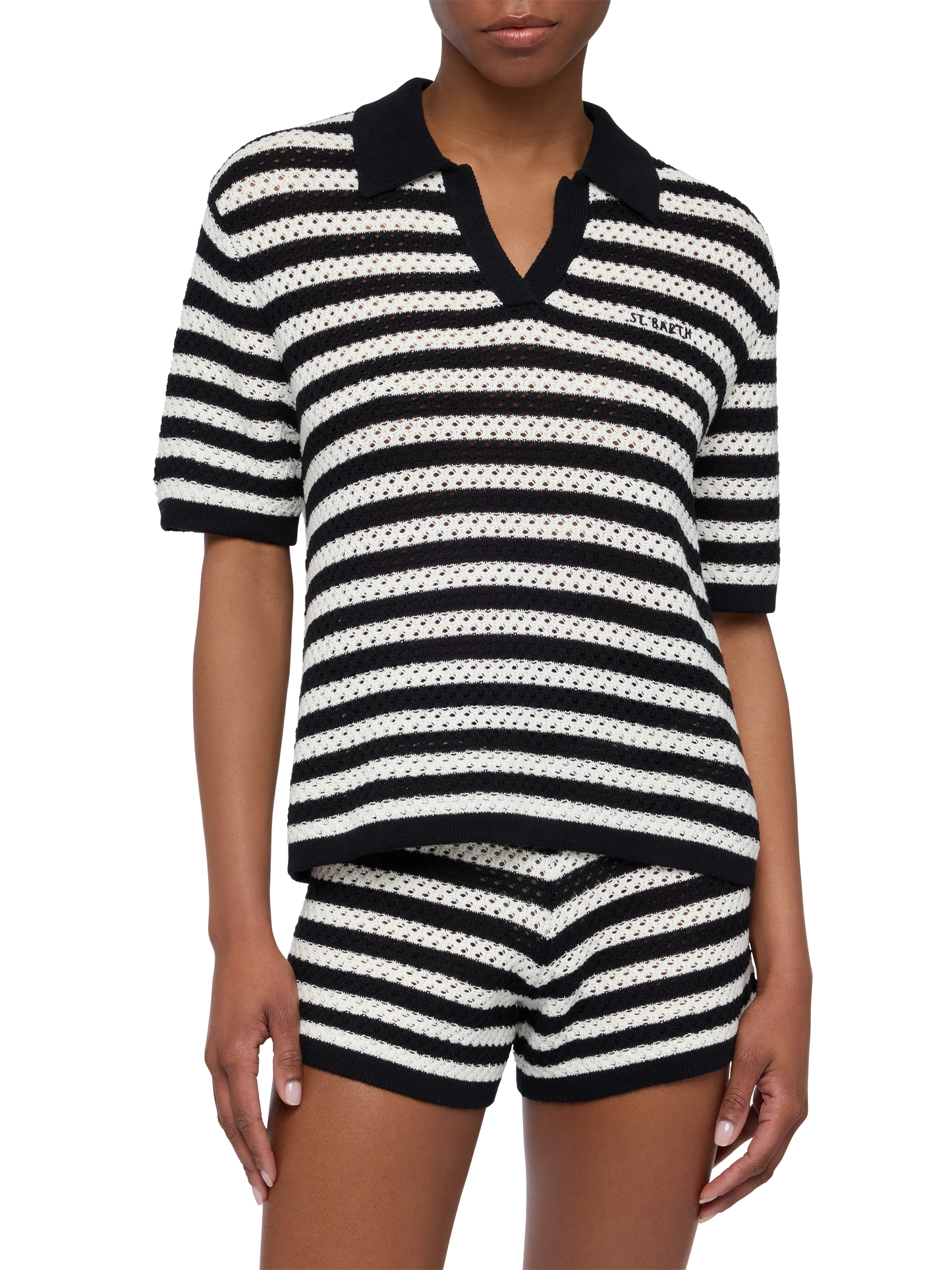 Pixie black striped knit polo