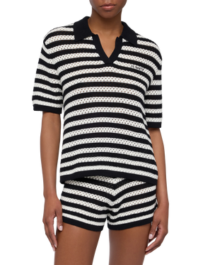 Pixie black striped knit polo