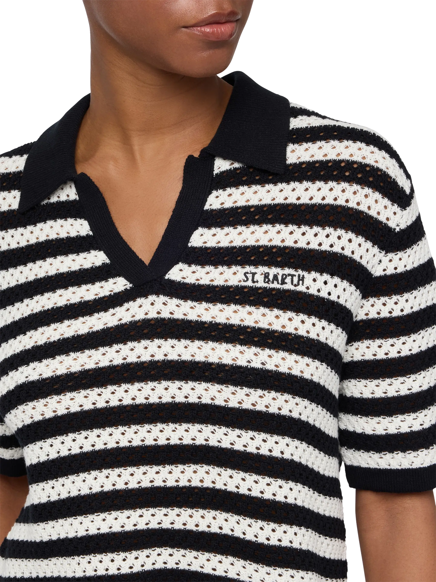 Pixie black striped knit polo
