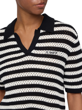 Pixie black striped knit polo