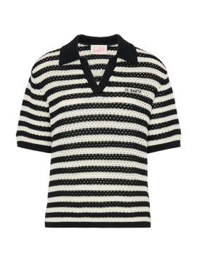 Pixie black striped knit polo