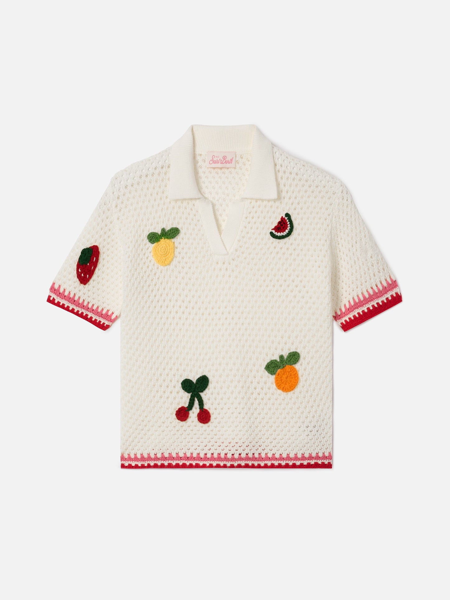 Polo Pixie Jr in misto cotone bianca con patch ricamate