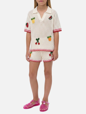 Polo Pixie Jr en mezcla de algodón blanco con parches bordados 
