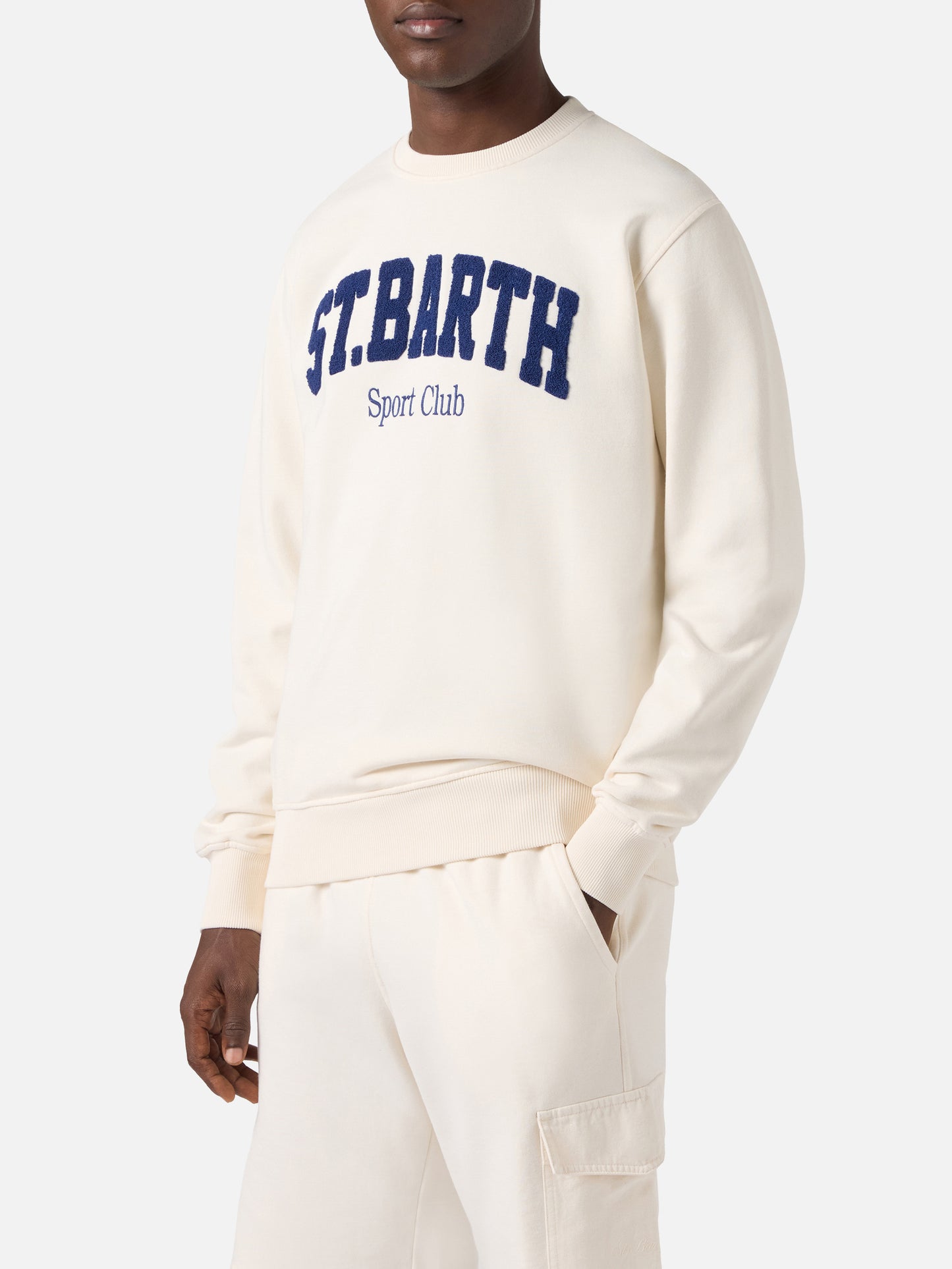 Cream Ponza cotton sweatshirt with Sport Club raised terry-effect logo