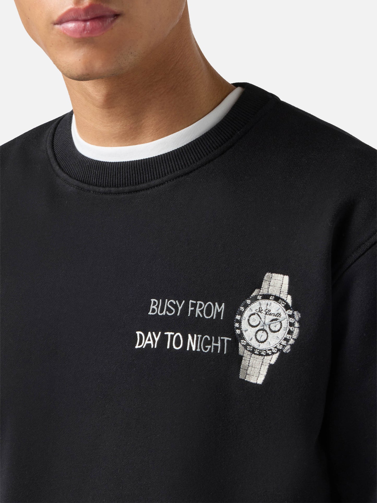 Black Ponza sweatshirt with Busy From Day To Night embroidery