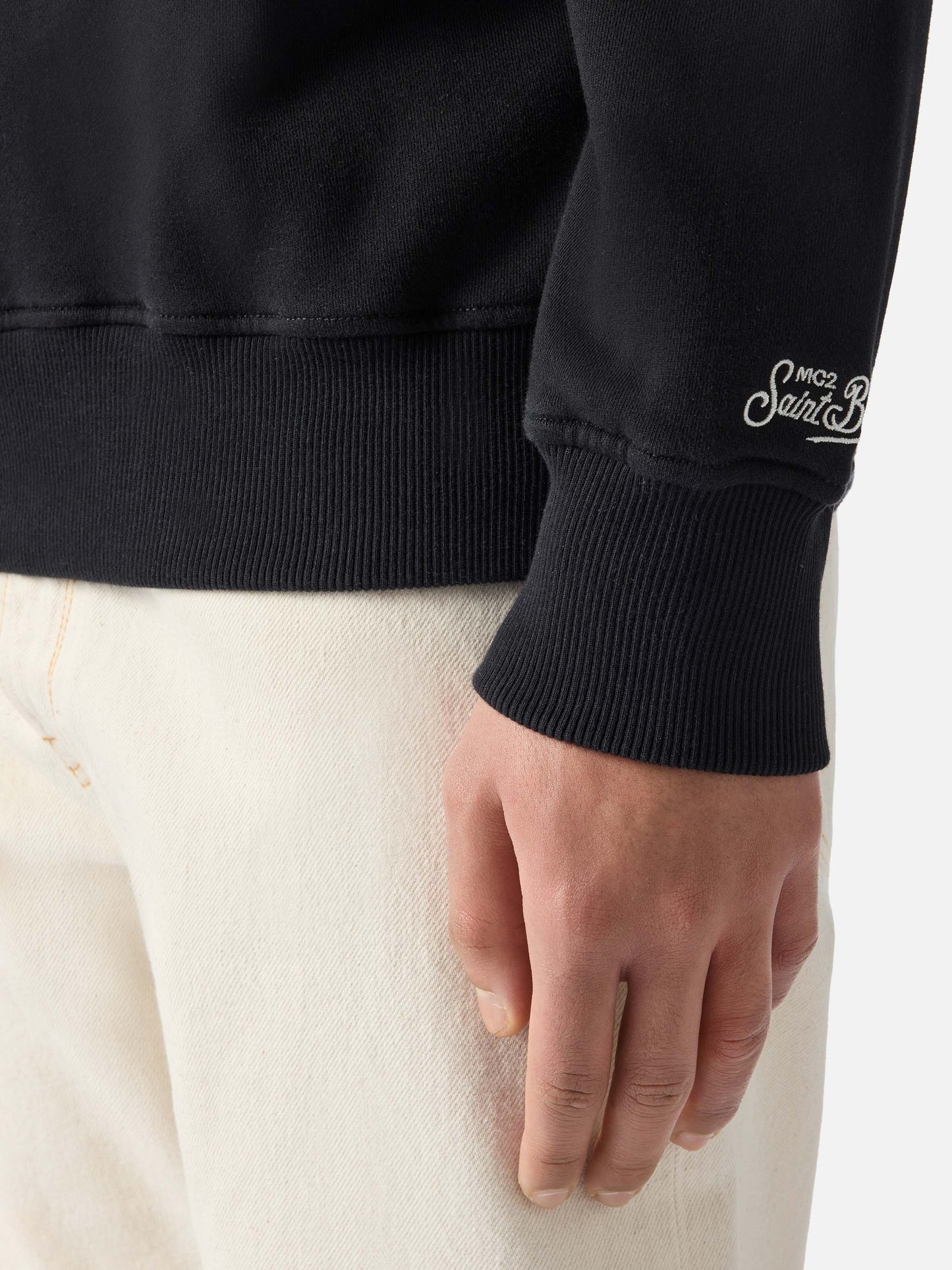 Black Ponza sweatshirt with Busy From Day To Night embroidery