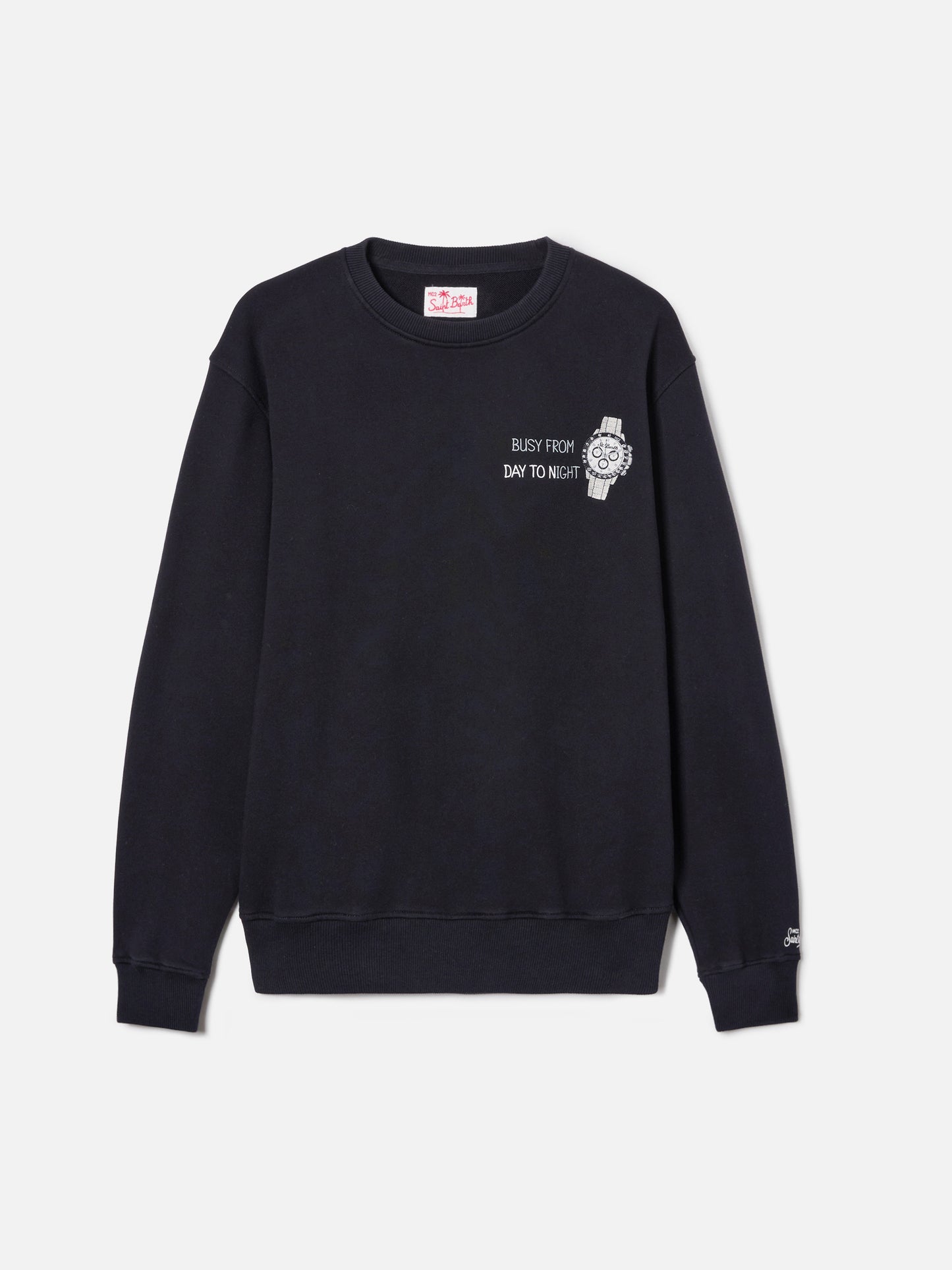 Schwarzes Ponza-Sweatshirt mit Busy From Day To Night-Stickerei 