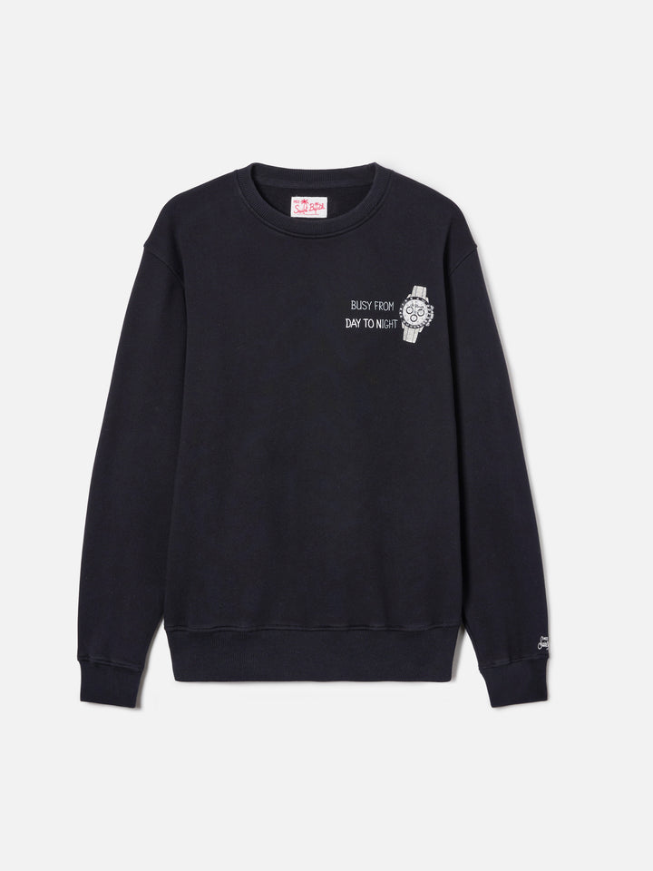 Schwarzes Ponza-Sweatshirt mit Busy From Day To Night-Stickerei 