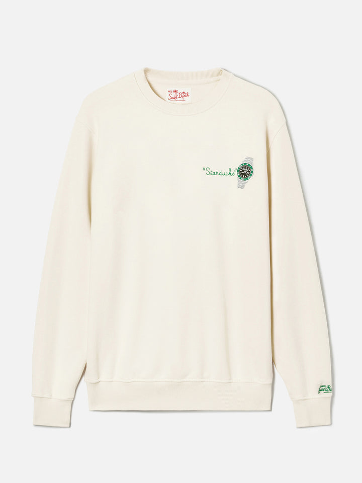 Cremefarbenes Ponza-Sweatshirt mit Starducks-Stickerei 