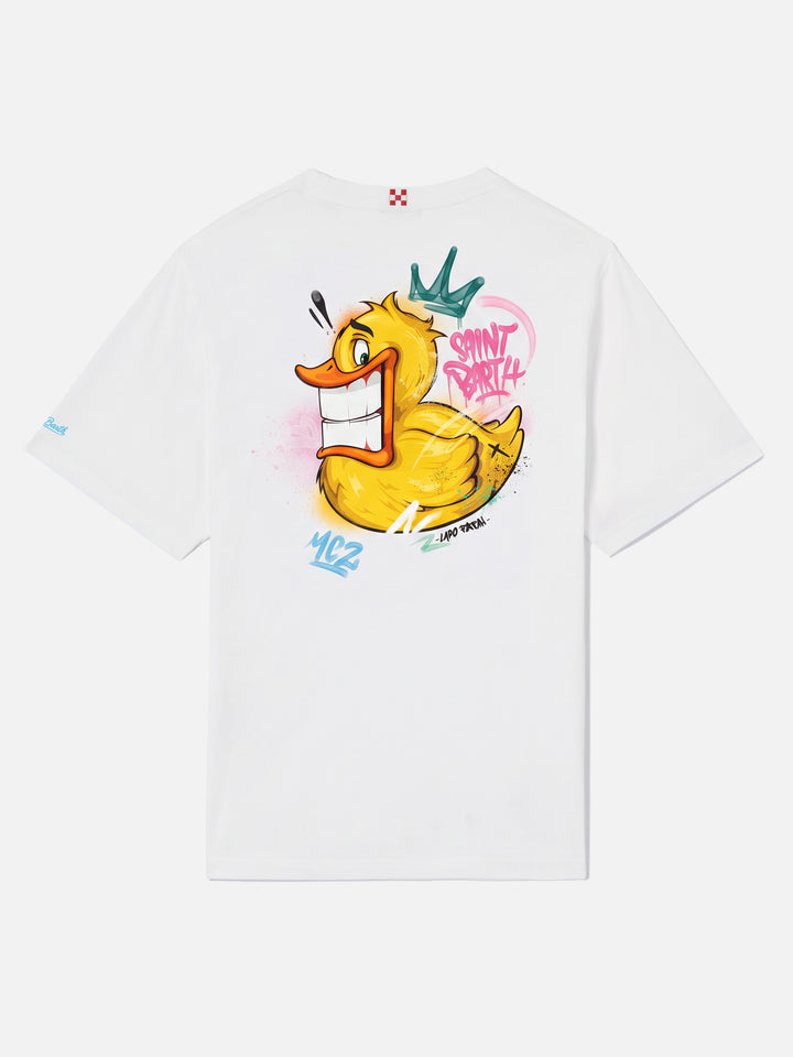 White Portofino T-shirt with Crypto Puppets duck print | Special edition