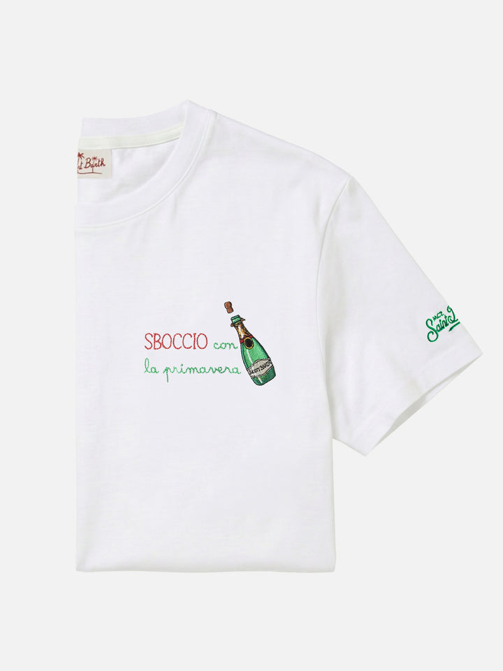 T-shirt Portofino blanc avec broderie Sboccio Con La Primavera 