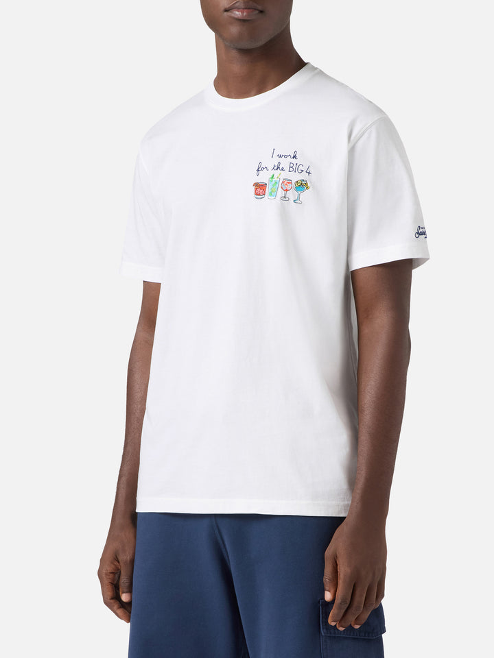 T-shirt Portofino bianca con ricamo I Work For The Big 4