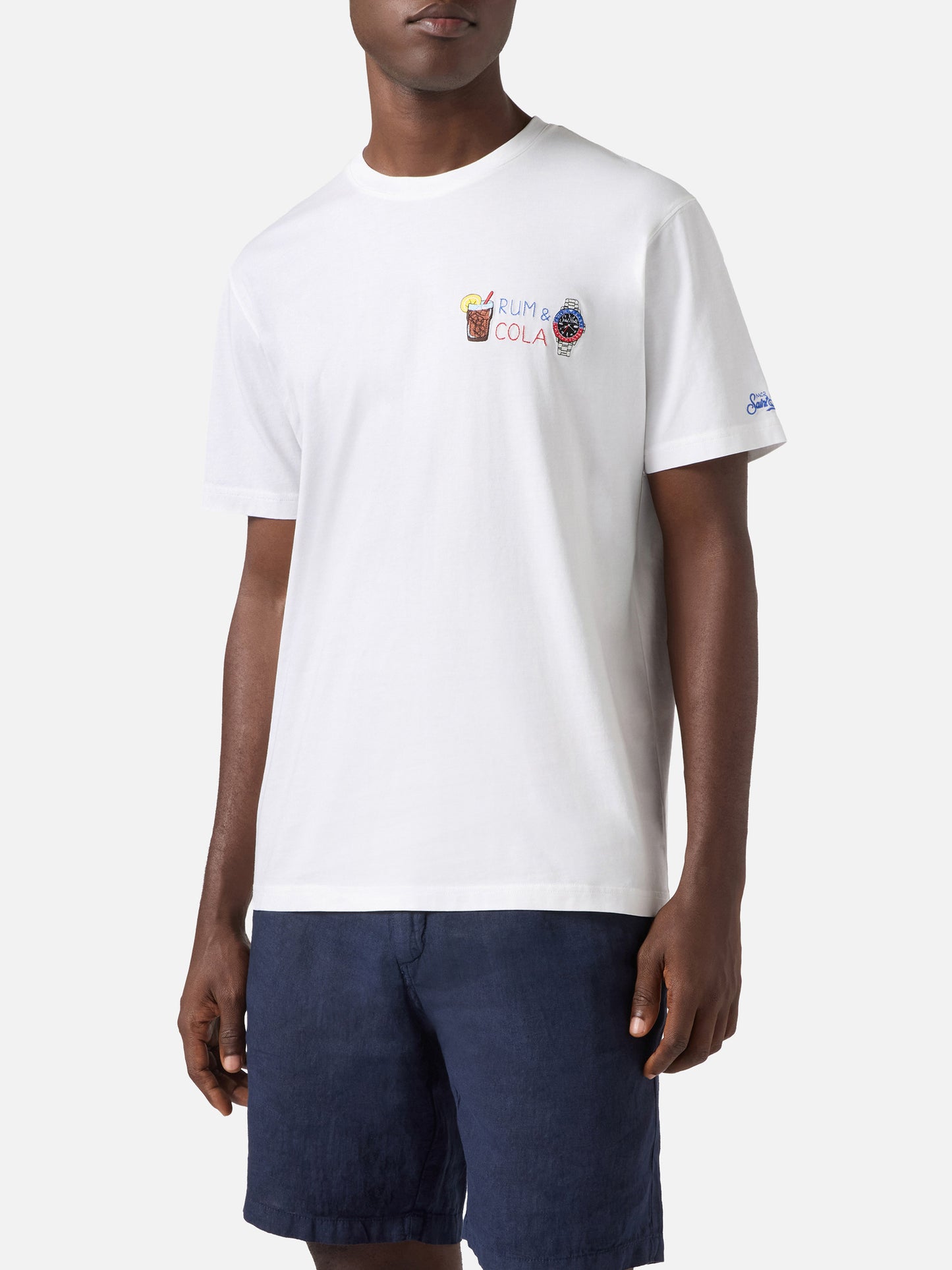 White Portofino T-shirt with Rum E Cola embroidery